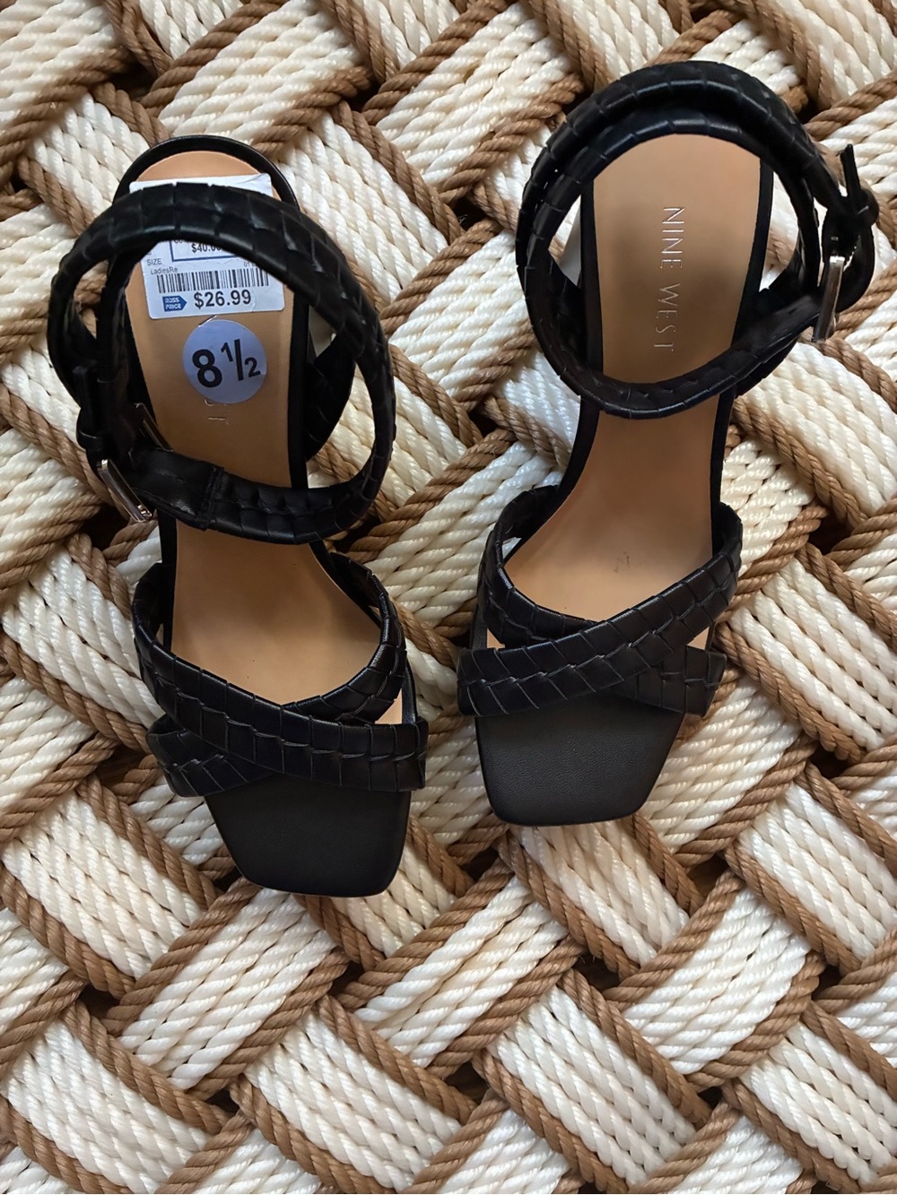 Nine West Black Braided Ankle-Strap Heels